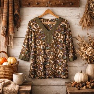 Boden Floral V Neck Popover Blouse Size 4 Cottagecore Boho Top